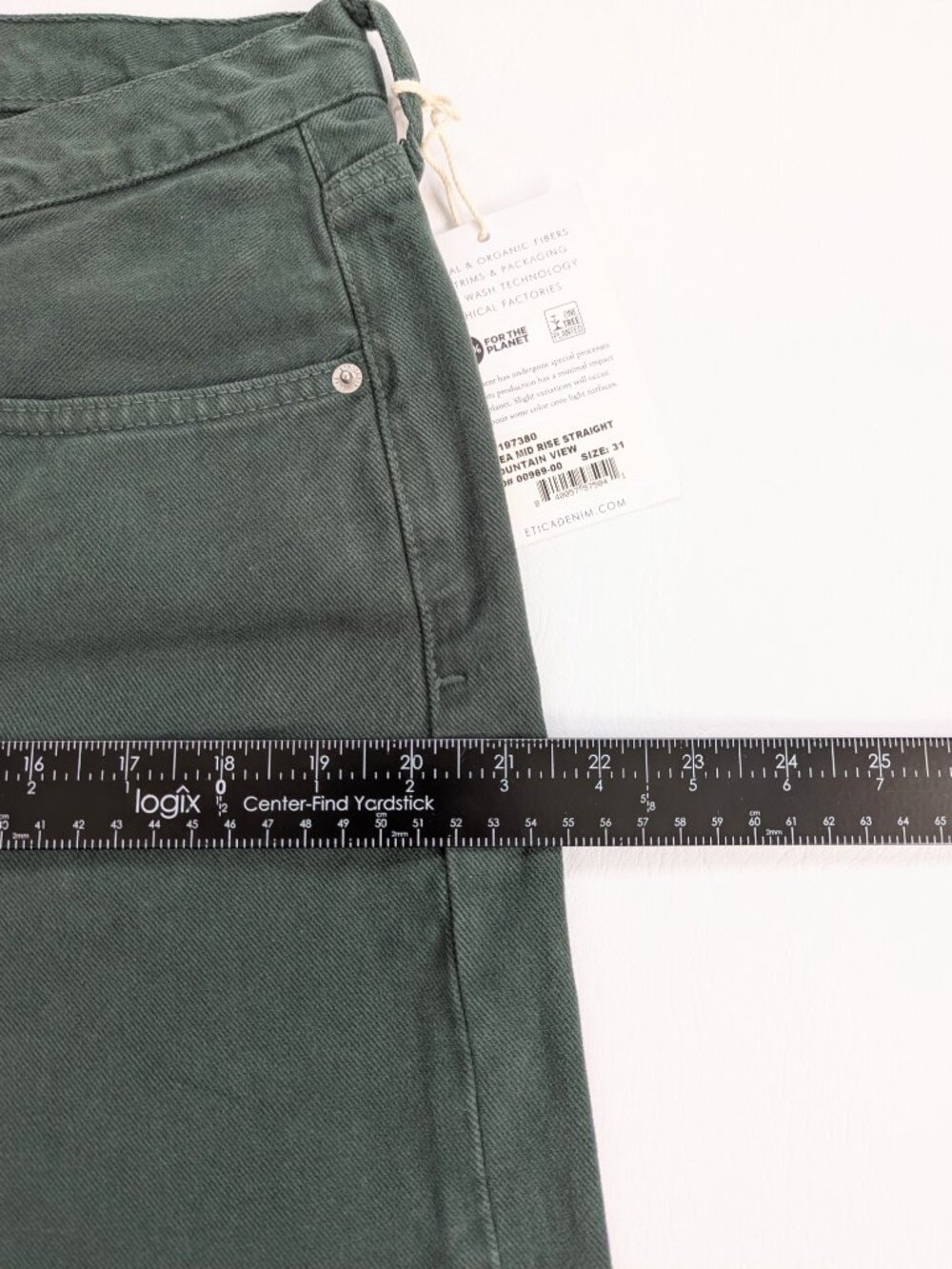 NWT Etica Rhea Denim Pants Straight Leg High Rise Size 31 Dark Green - Picture 8 of 13